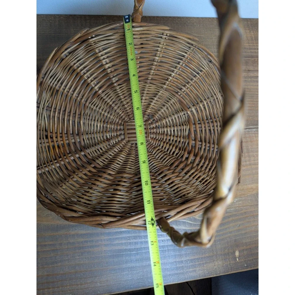 Vintage Woven Wicker Flower Gathering Basket Garden Trug Braided Handle Farm